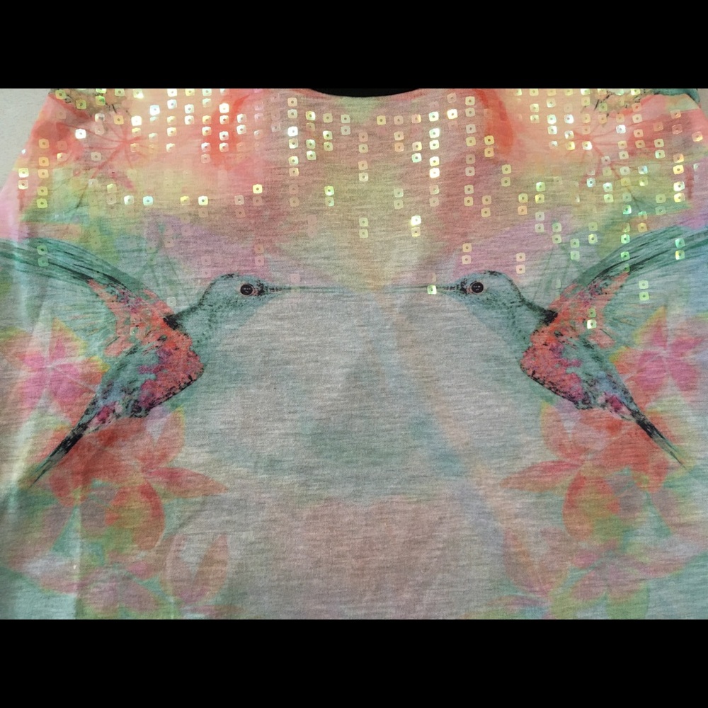 High-Low Sequined Hummingbird Racerback Tank Top - Picture 3 of 6